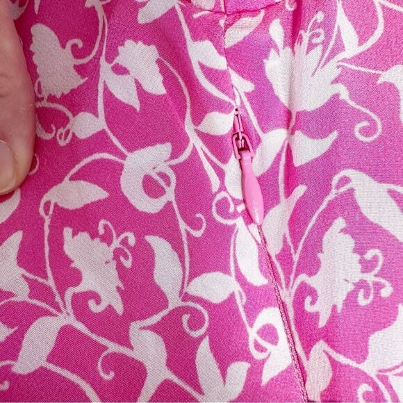 Lilita Azalea Pink Short Ruffle Sleeved Floral-Print Silk Mini Dress Sz Small - Picture 4 of 16